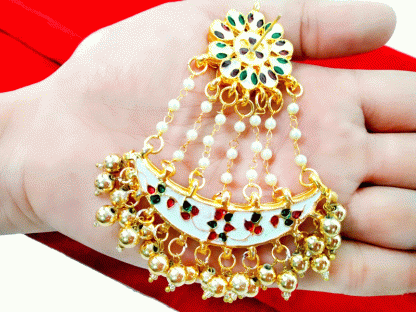 KE1I Daphne Handmade Kundan Bollywood Party wear Golden Pearls Hanging Earring For Women-back view