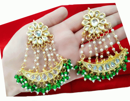 KE1L Daphne Handmade Kundan Bollywood Party wear Grass Green Pearls Hanging Earring For Women