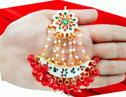 KE1X Daphne Handmade Kundan Bollywood Party wear Blood Red Pearls Hanging Earring For Women-back view