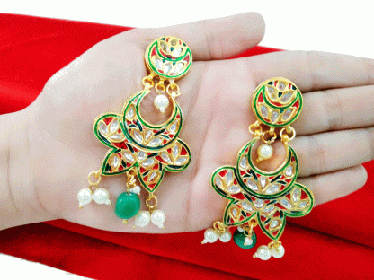 KE97 Daphne Indian Handmade Colourful Meenakari Kundan Wedding Wear Earring