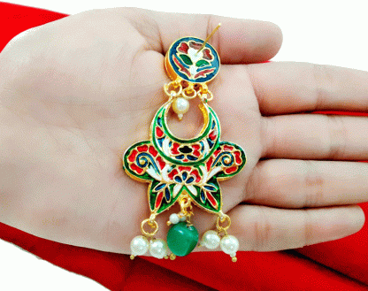 KE97 Daphne Indian Handmade Colourful Meenakari Kundan Wedding Wear Earring-Back View