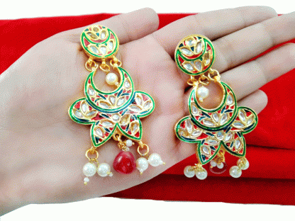 KE98 Daphne Indian Handmade Colourful Meenakari Kundan Wedding Wear Earring