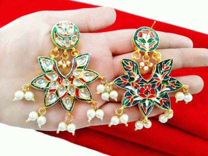 KE99 Daphne Indian Handmade Colourful Meenakari Kundan Wedding Wear Earring-Closer view