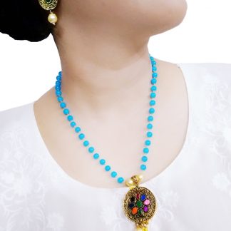 NA50 Daphne Indian Jewelry Round Shaped Multicolour Necklace Set For KarvaChauth