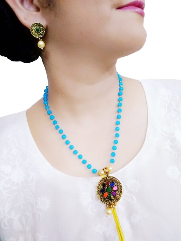 NA50 Daphne Indian Jewelry Round Shaped Multicolour Necklace Set For KarvaChauth