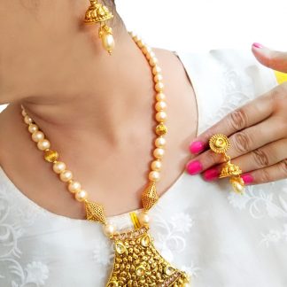 NK53 Daphne Traditional Rich Pearl necklace set in gold colour pendant