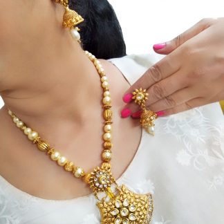 NK54 Daphne Traditional Rich Pearl Kundan Necklace With Jhumki