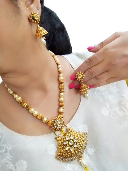 NK54 Daphne Traditional Rich Pearl Kundan Necklace With Jhumki