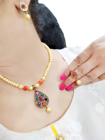NK57 Daphne Handmade Stone Studded Ethnic Necklace For Women