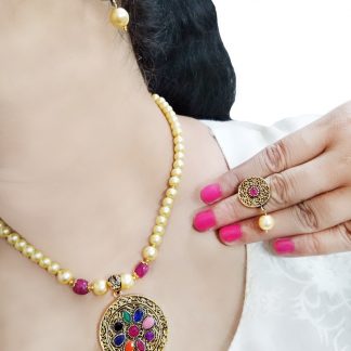 NK58 Daphne Handmade Stone Studded Ethnic Necklace For Women