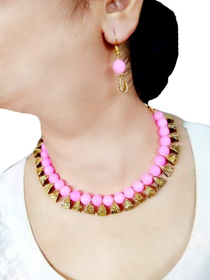 NK81 Daphne Designer Party wear Baby Pink Handcrafted Necklace Earring