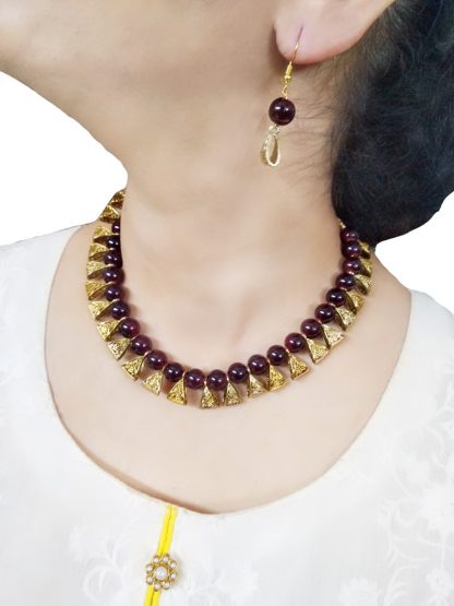 NK82 Daphne Designer Party wear Coffee Handcrafted Necklace Earring