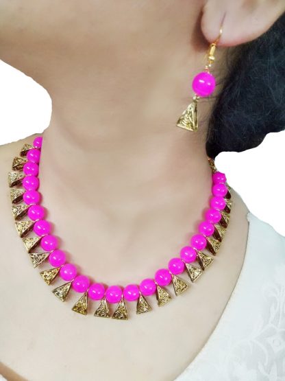 NK83 Daphne Designer Party wear pink Handcrafted Necklace Earring