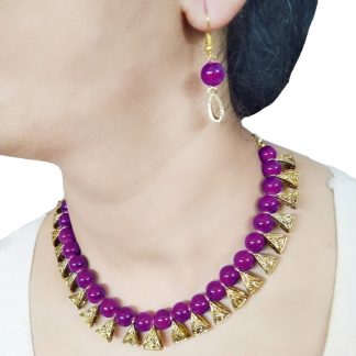 NK86 Daphne Designer Party wear Violet Handcrafted Necklace Earring