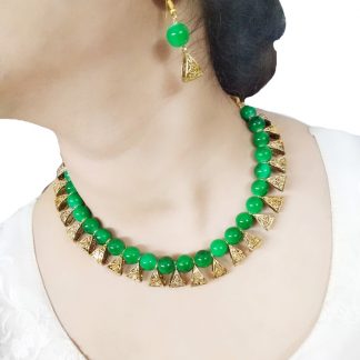 NK87 Daphne Designer Party wear Green Handcrafted Necklace Earring
