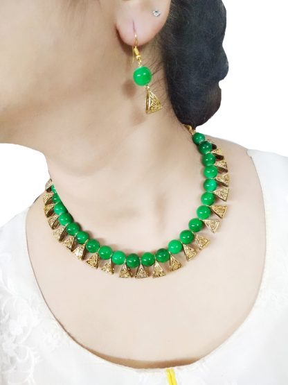 NK87 Daphne Designer Party wear Green Handcrafted Necklace Earring