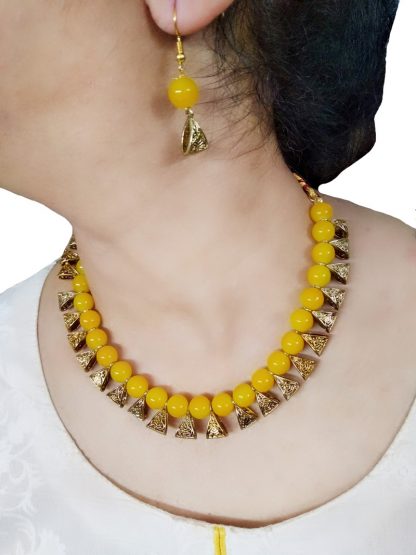NK88 Daphne Designer Party wear Banana Yellow Handcrafted Necklace Earring