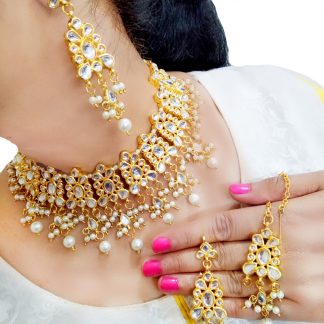 NK91 Daphne Wedding Wear Pearl Kundan Necklace Set with Maang Tikka -view2