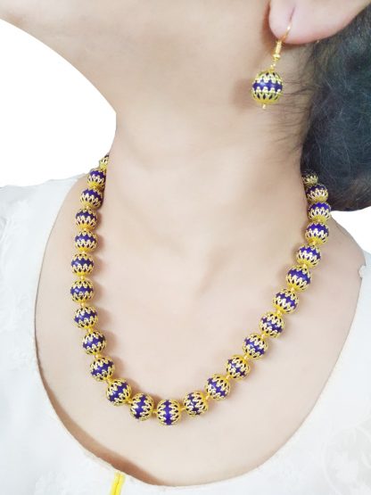 NK92 Daphne Designer Wedding Wear Ink Blue Handcrafted Necklace Earring