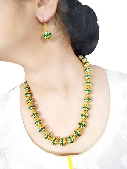 NK96 Daphne Designer Wedding Wear Green Handcrafted Necklace Earring