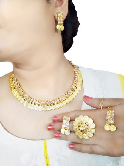 CBU63 Daphne Coin Jewelery Combo Of Ginni Necklace Earring Ring Maang Tikka For Women