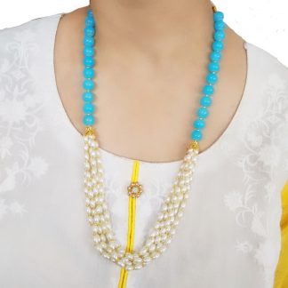 NA11 Daphne Sky Blue White Pearls Multi Strands Necklace For Women