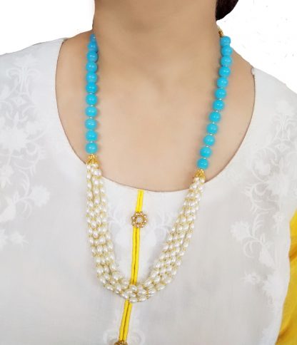 NA11 Daphne Sky Blue White Pearls Multi Strands Necklace For Women