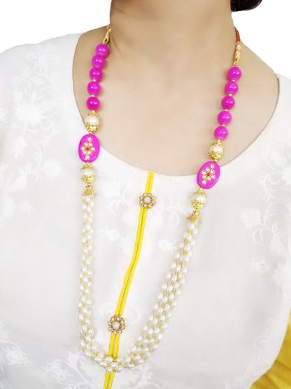 NA12 Daphne Pink White Pearls Multi Strands Necklace For Women