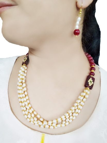 NA14 Daphne Maroon White Pearls Multi Strands Necklace For Women
