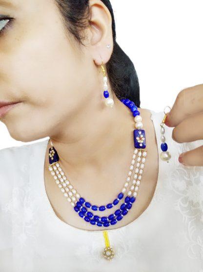 NA15 Daphne Blue White Pearls Multi Strands Necklace For Women