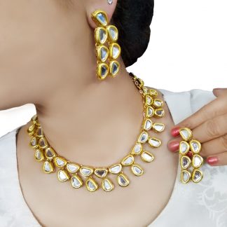 NA19 Traditional Wedding wear Kundan Necklace with Earrings For Women