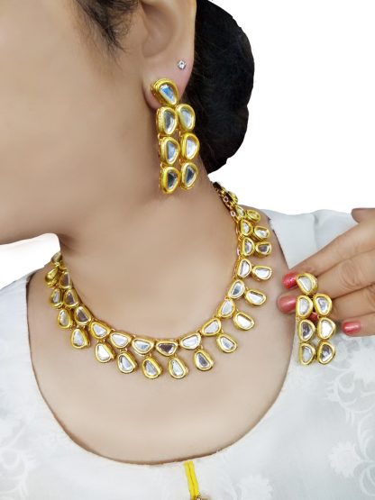 NA19 Traditional Wedding wear Kundan Necklace with Earrings For Women