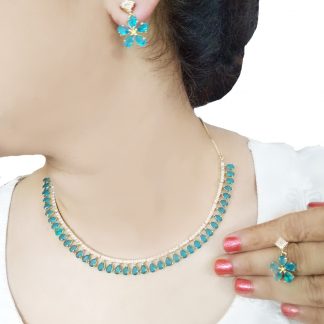 NA23 Pretty Zircon Firoza Studded Zircon Necklace With Earring For Women