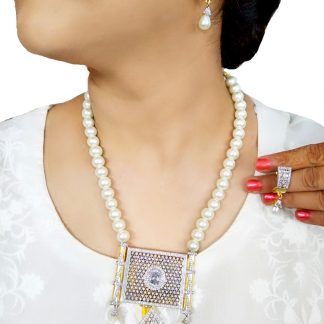 NK99 Daphne Bollywood White Pearl Zircon Studded Party Wear Necklace Set