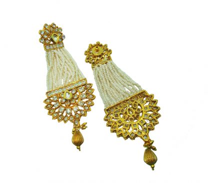 AKE96 Classic White Pearls Kundan Jhumar Style Earring For Raksha Bandhan back view