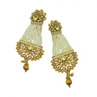 AKE96 Classic White Pearls Kundan Jhumar Style Earring View For Raksha Bandhan