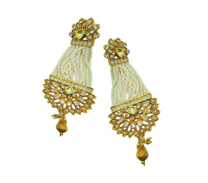 AKE96 Classic White Pearls Kundan Jhumar Style Earring View For Raksha Bandhan