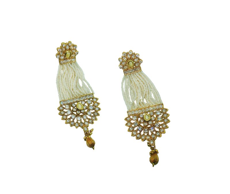 BKE96 Classic White Pearls Kundan Jhumar Style Earring For Raksha Bandhan