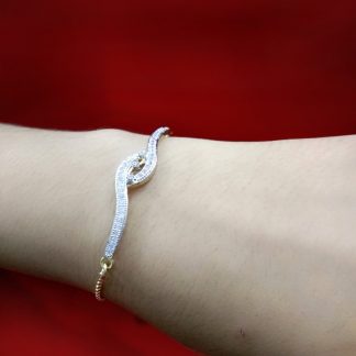 BR66 Daphne Sleek Zircon Gold Silver Plated Rakhi Bracelet For Raksha Bandhan Arm View