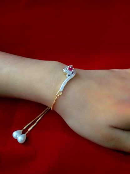 BR67 Daphne Ruby Shade Zircon Gold Silver Plated Bracelet Gift For Sister Arm View