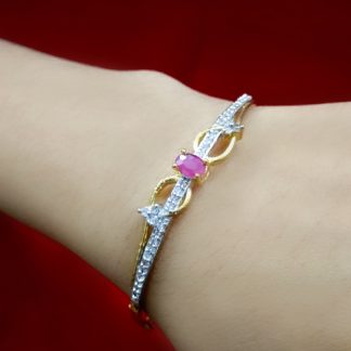 BR68 Daphne Sleek Zircon Gold Silver Plated Ruby Shade Bangle Style Bracelet Gift For Sister Arm view
