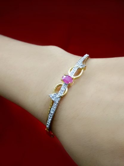 BR68 Daphne Sleek Zircon Gold Silver Plated Ruby Shade Bangle Style Bracelet Gift For Sister Arm view