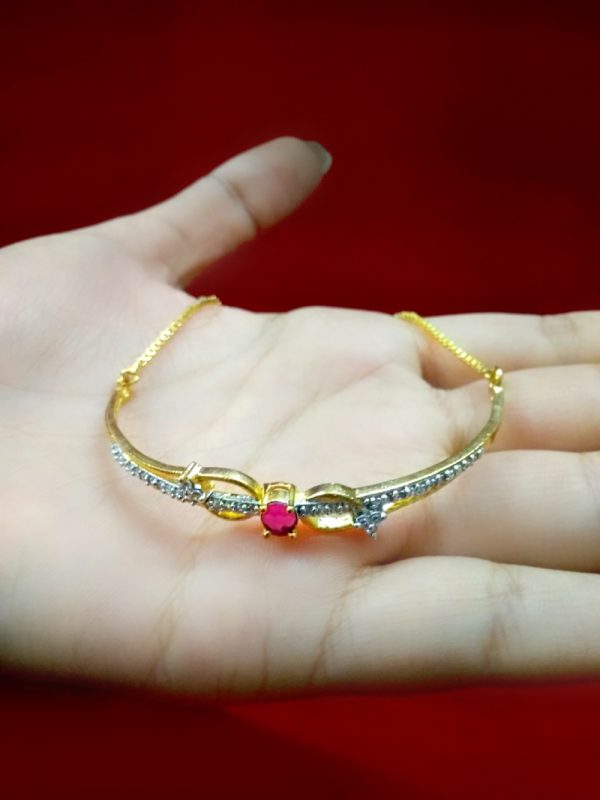 BR68 Daphne Sleek Zircon Gold Silver Plated Ruby Shade Bangle Style Bracelet Gift For Sister Full view