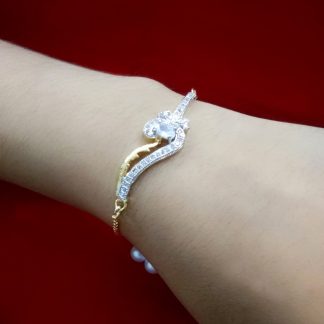 BR69 Daphne Sleek Zircon Gold Silver Plated Rakhi Bracelet For Raksha Bandhan Arm View