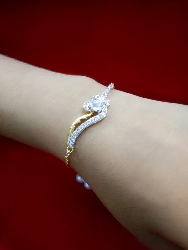 BR69 Daphne Sleek Zircon Gold Silver Plated Rakhi Bracelet For Raksha Bandhan Arm View
