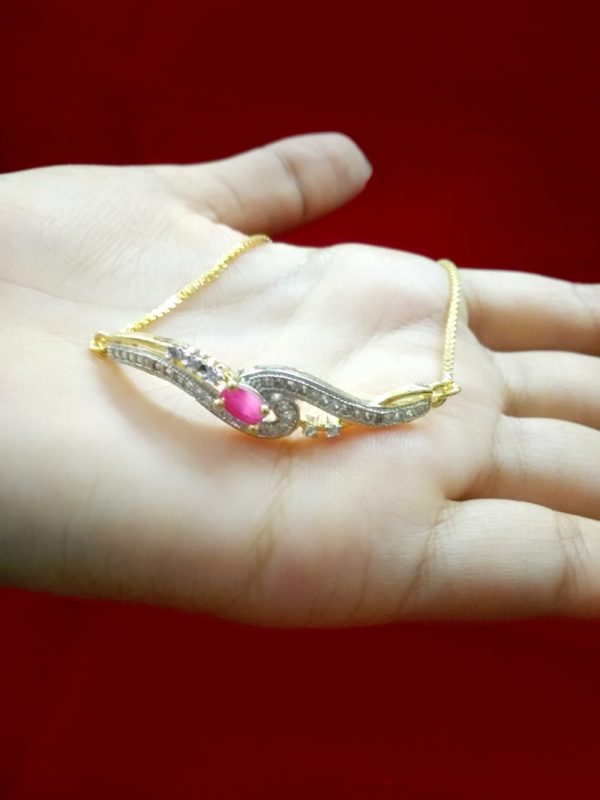 BR70 Daphne Ruby Shade Zircon Gold Silver Plated Bracelet Gift For Sister front view