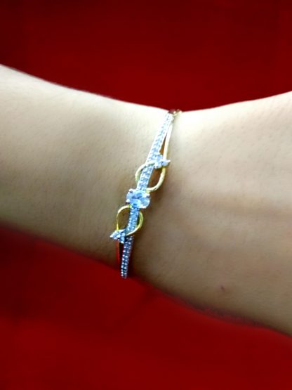 BR73 Daphne Sleek Zircon Gold Silver Plated Bangle Style Bracelet Gift For Sister Arm view
