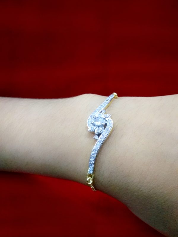 BR74 Daphne Sleek Zircon Gold Silver Plated Rakhi Bracelet For Raksha Bandhan Arm view
