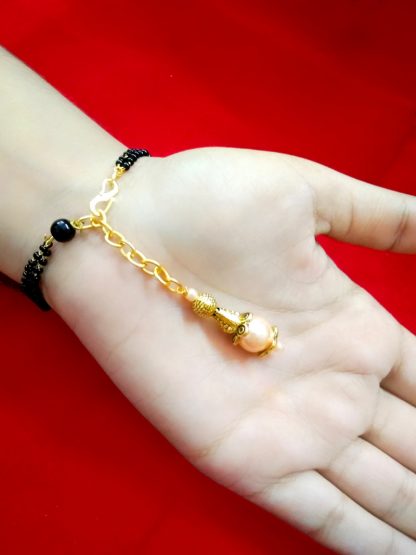 BR78 Daphne Oxidize Golden Bracelets With Black Bead Chain For Women