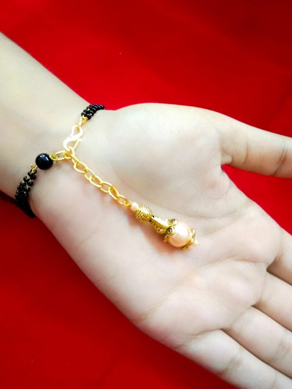 BR78 Daphne Oxidize Golden Bracelets With Black Bead Chain For Women